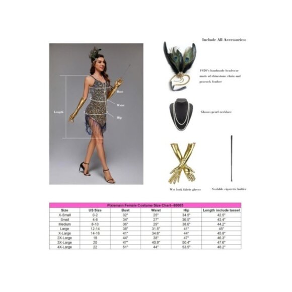 1920s Flapper Sequin Costume Set Great Gatsby Dress Size XS - Picture 7 of 8